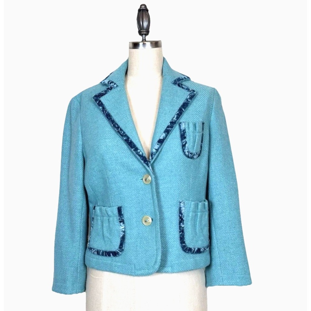 Banana Republic Wool Blend Blazer Pockets Size 4 Blue With Velvet Trim - Picture 2 of 10